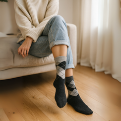 ZIBELL Men's Cotton Blend Argyle Dress Socks, Pack of 6, Classic Colours
