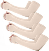 ZIBELL UV Protection Arm Sleeves with Thumb Hole, Skin color, Pack of 4 for Men & Women, Sun Protection Sleeves for Running, Hand Cover for Bike Riding Nylon