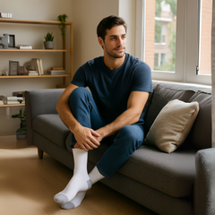 ZIBELL Men's Cushioned Cotton Crew Socks, White with Grey Heel, Pack of 6, Size 9-12