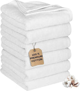 Premium Hand Towels Set of 6 Large - Luxurious Design with Exceptional Durability - Absorbent Shower Towels for Home & Spa - 16 x 24 Inch Size - 100% Pure Cotton - White