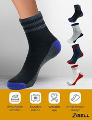 ZIBELL Athletic Ankle Socks, Pack of 4, Breathable Cotton, US Size 9-12, Multi-Color, Multicolor, 9-12