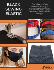 Elastic Bands for Tailoring, Sewing Elastic for Pants and Clothes, High Elasticity Knit Spool, DIY Projects (Black, 1 Inch, 10 Meters)