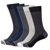 ZIBELL Crew Length Calf Socks for Men, Premium Combed Cotton, Set of 5, Seamless, Formal and Dress Socks