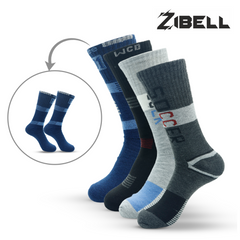 ZIBELL Athletic Soccer Socks, Premium Cotton, Full Length, Pack of 4, Reinforced Heel and Toe
