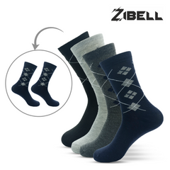 ZIBELL Men's Cotton Blend Argyle Dress Socks, Pack of 6, Classic Colours