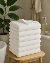 Premium Hand Towels Set of 6 Large - Luxurious Design with Exceptional Durability - Absorbent Shower Towels for Home & Spa - 16 x 24 Inch Size - 100% Pure Cotton - White