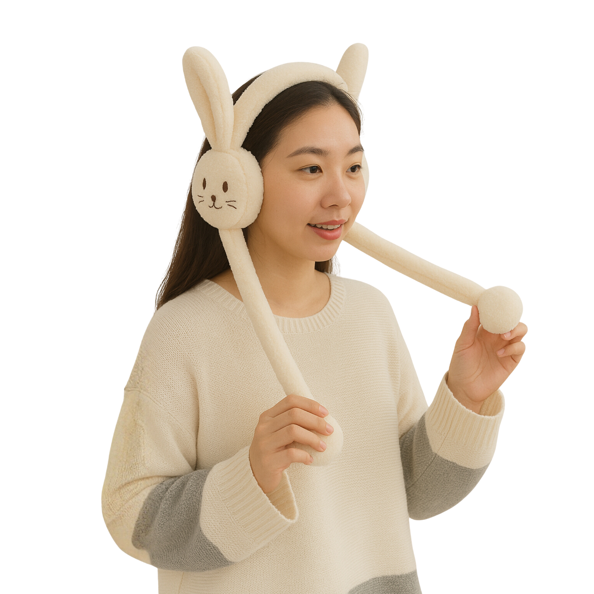 Zibell Fluffy Bunny Ear Muffs – Soft Plush Warmers for Cozy Winter Days