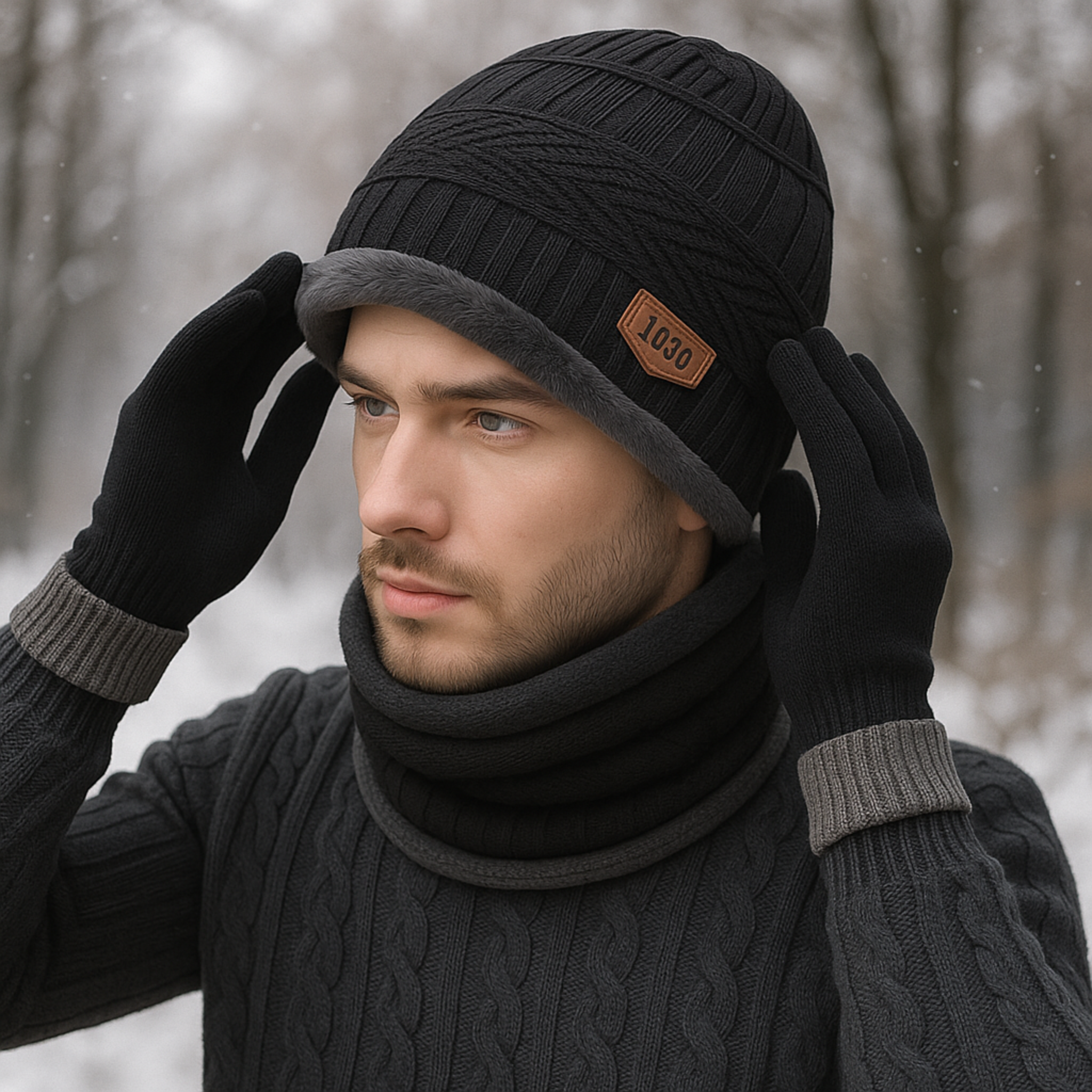 Zibell Ultra-Warm Winter Set for Men – Neck Warmer, Beanie & Gloves Combo