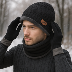 Zibell Ultra-Warm Winter Set for Men – Neck Warmer, Beanie & Gloves Combo