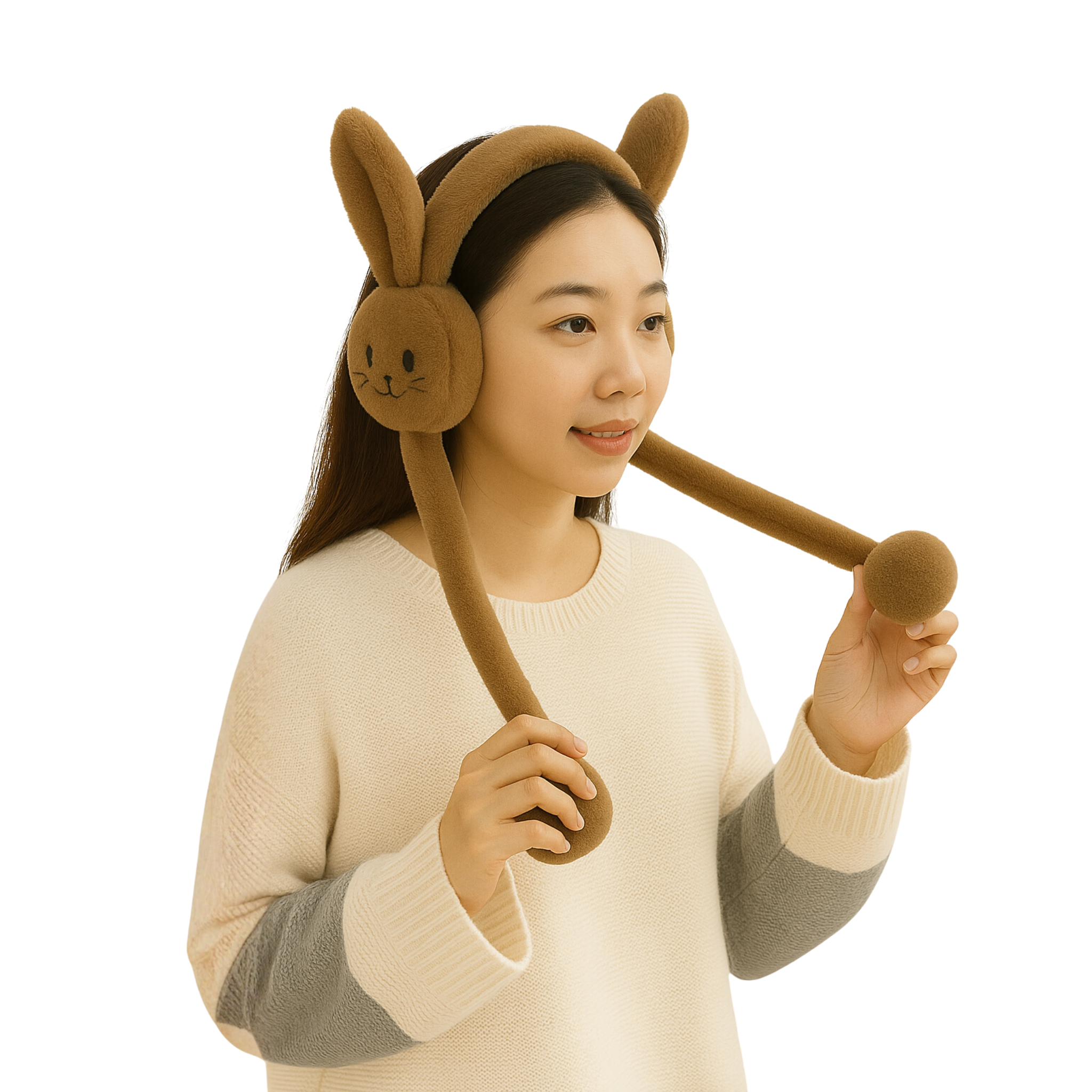 Zibell Fluffy Bunny Ear Muffs – Soft Plush Warmers for Cozy Winter Days