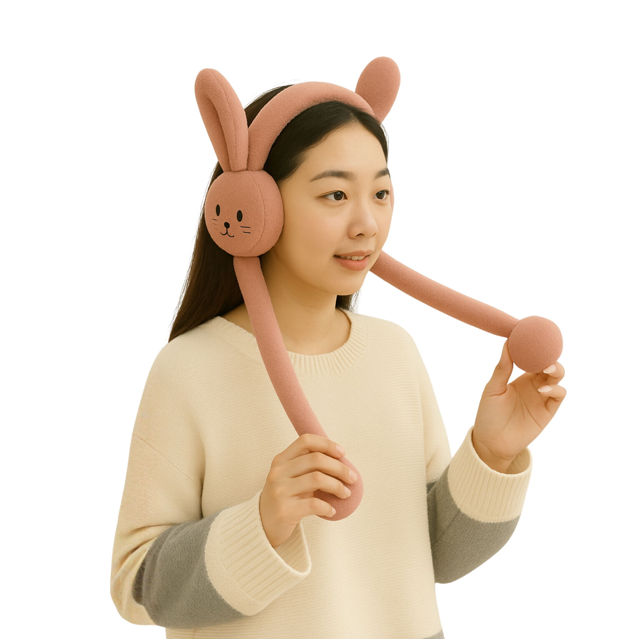 Zibell Fluffy Bunny Ear Muffs – Soft Plush Warmers for Cozy Winter Days