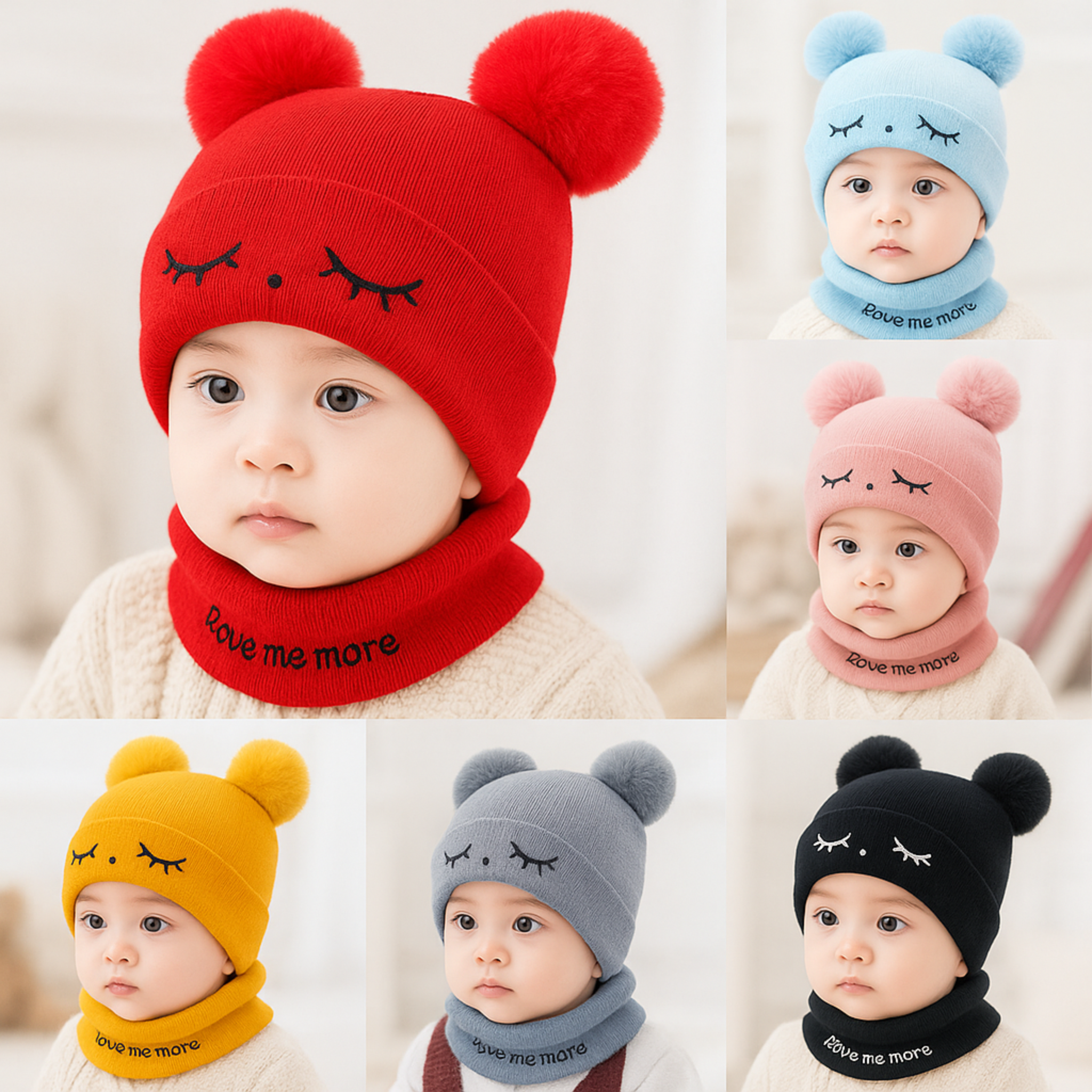 ZIBELL Baby & Toddler Winter Wool Beanie and Neck Scarf Set – Warm Knit Fuzzy Hat for Boys & Girls (0–4 Years)