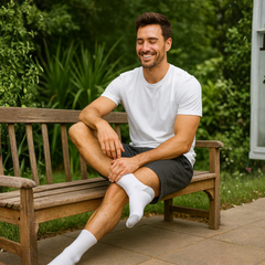 Pack of 6 – ZIBELL Men’s Cushioned Cotton Full Socks, White with Grey Heel, Free Size