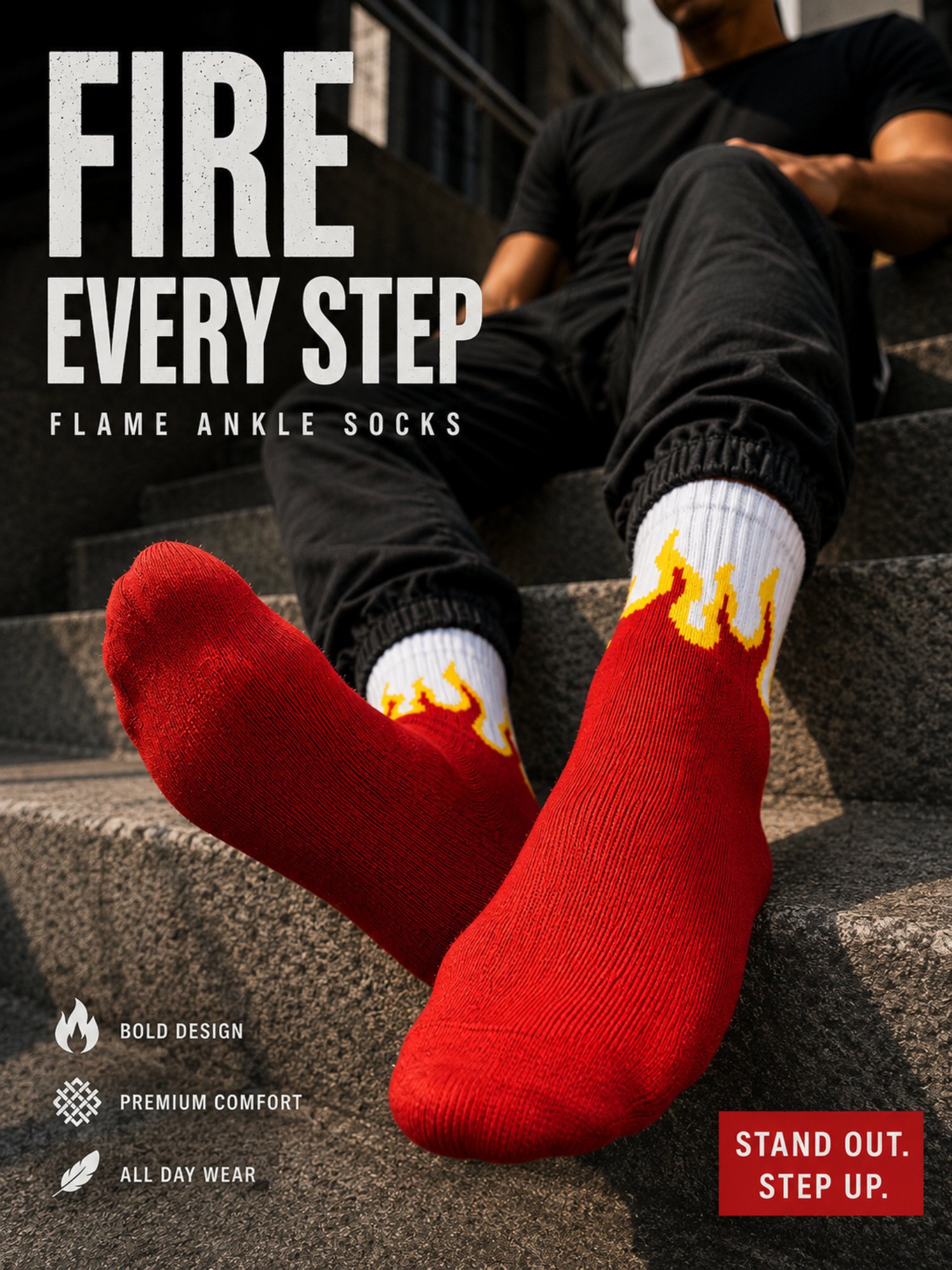 Men's Flame Crew Socks 6 Pack – Cotton Casual Streetwear Socks