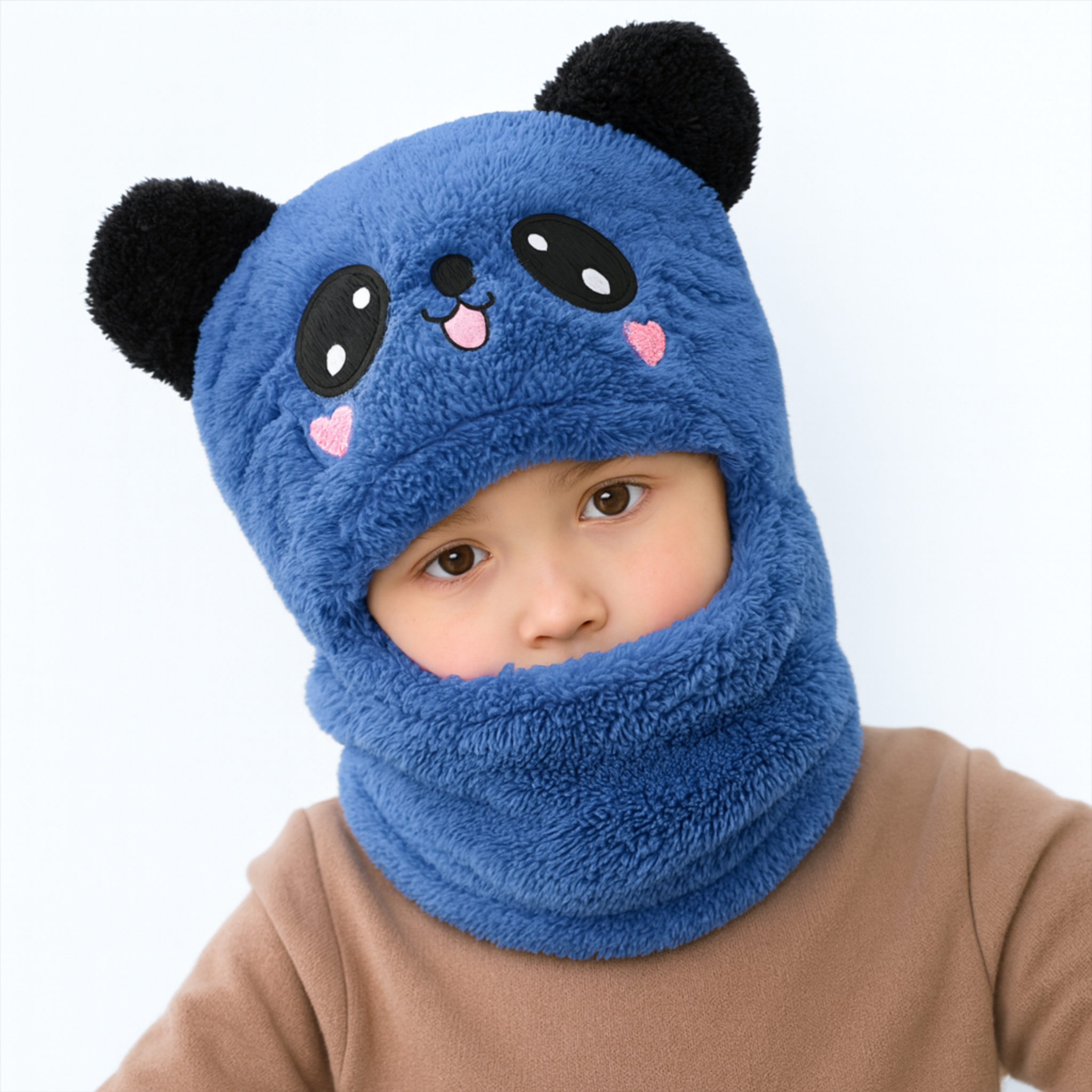 Zibell Panda Winter Hat for Kids – Woolen Comfort with Plush Neck Wrap