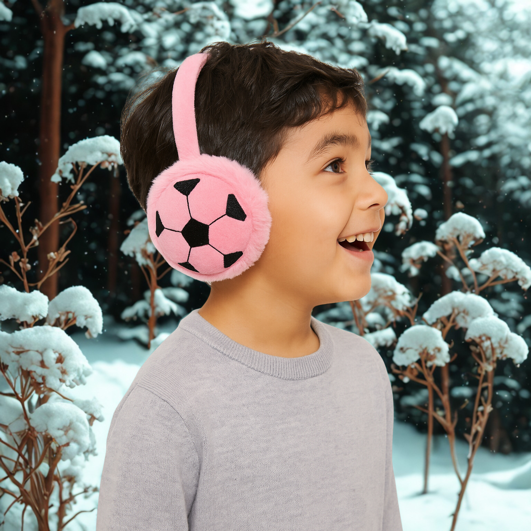 ZIBELL Winter Ear Warmers for Boys & Girls – Plush Faux Fur Football Pattern Earmuffs, Windproof & Comfortable Fit