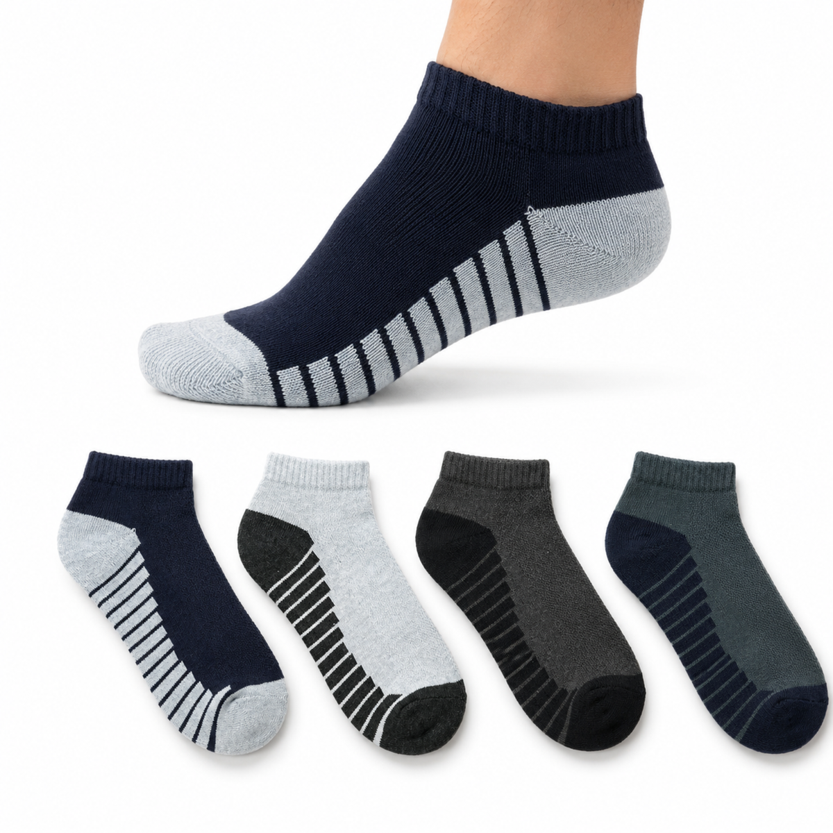 Performance Grip Cotton Ankle Socks – Breathable Cushioned Athletic Socks (Pack of 5)