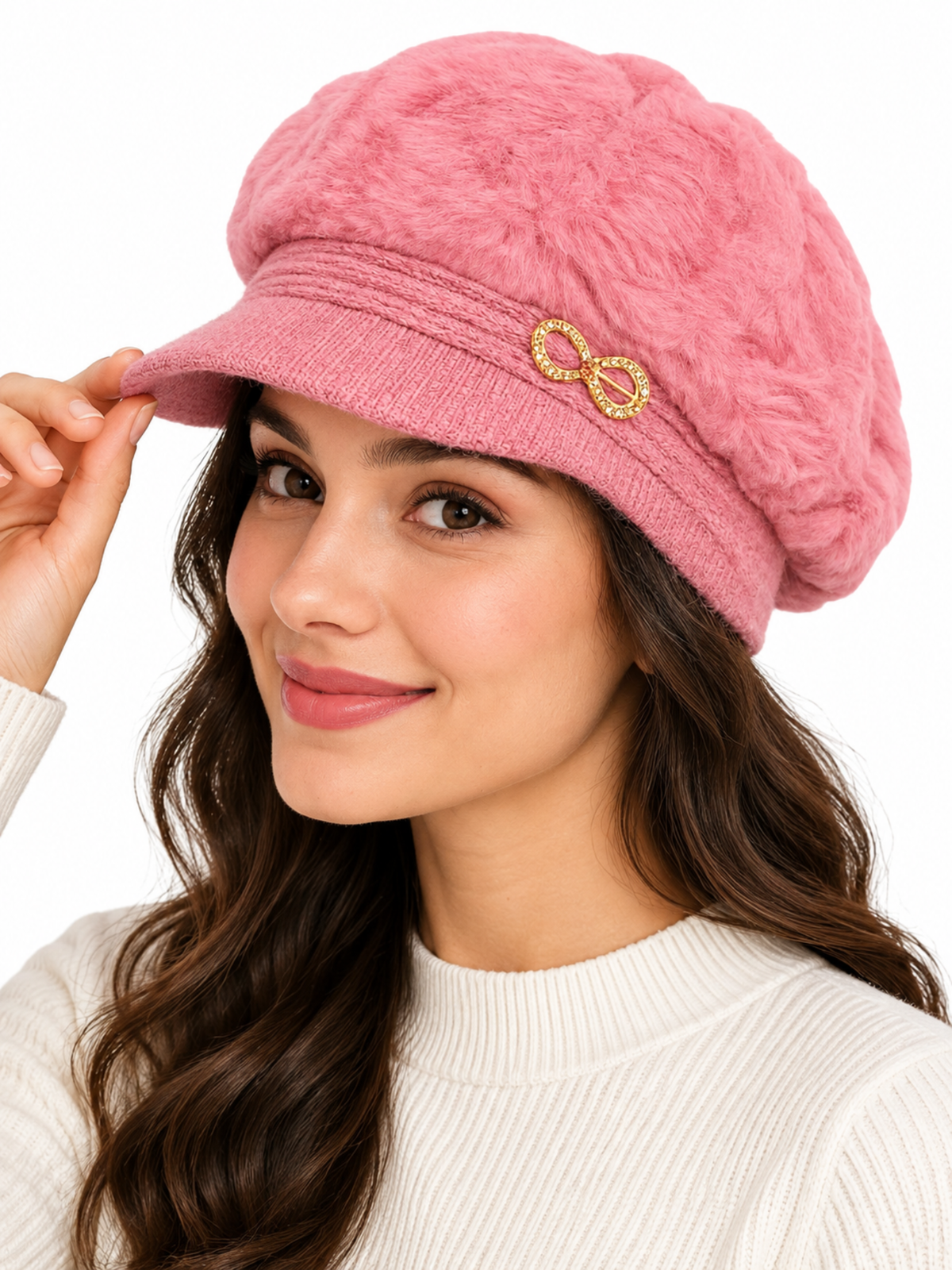 Women’s Pink Winter Beret Cap – Soft Plush Warm Fashion Hat