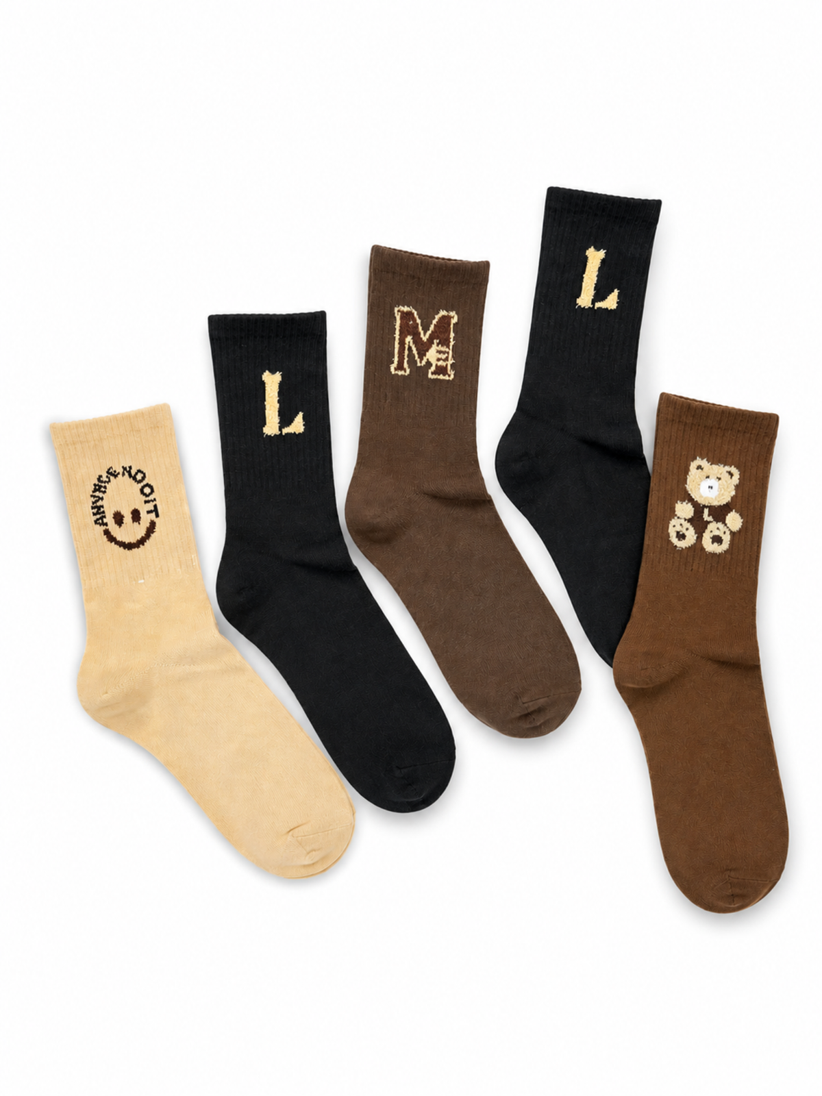 Women's Cotton Crew Length Socks – Pack of 5 | Cute Embroidery Design Casual Socks | Soft Comfortable Everyday Socks