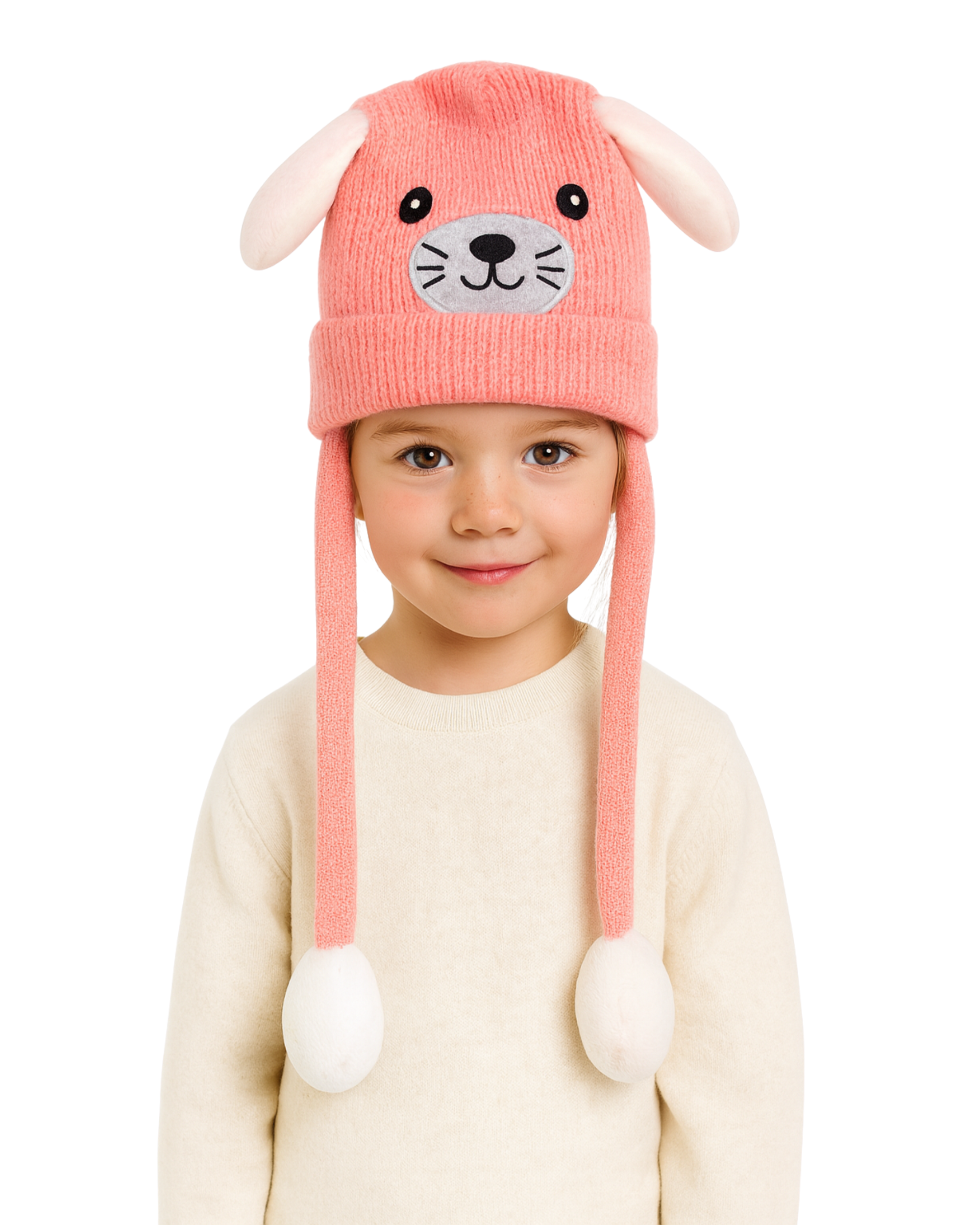 Zibell Kids Winter Animal Ear Knit Hat – Warm Cartoon Pom Pom Beanie for Boys & Girls