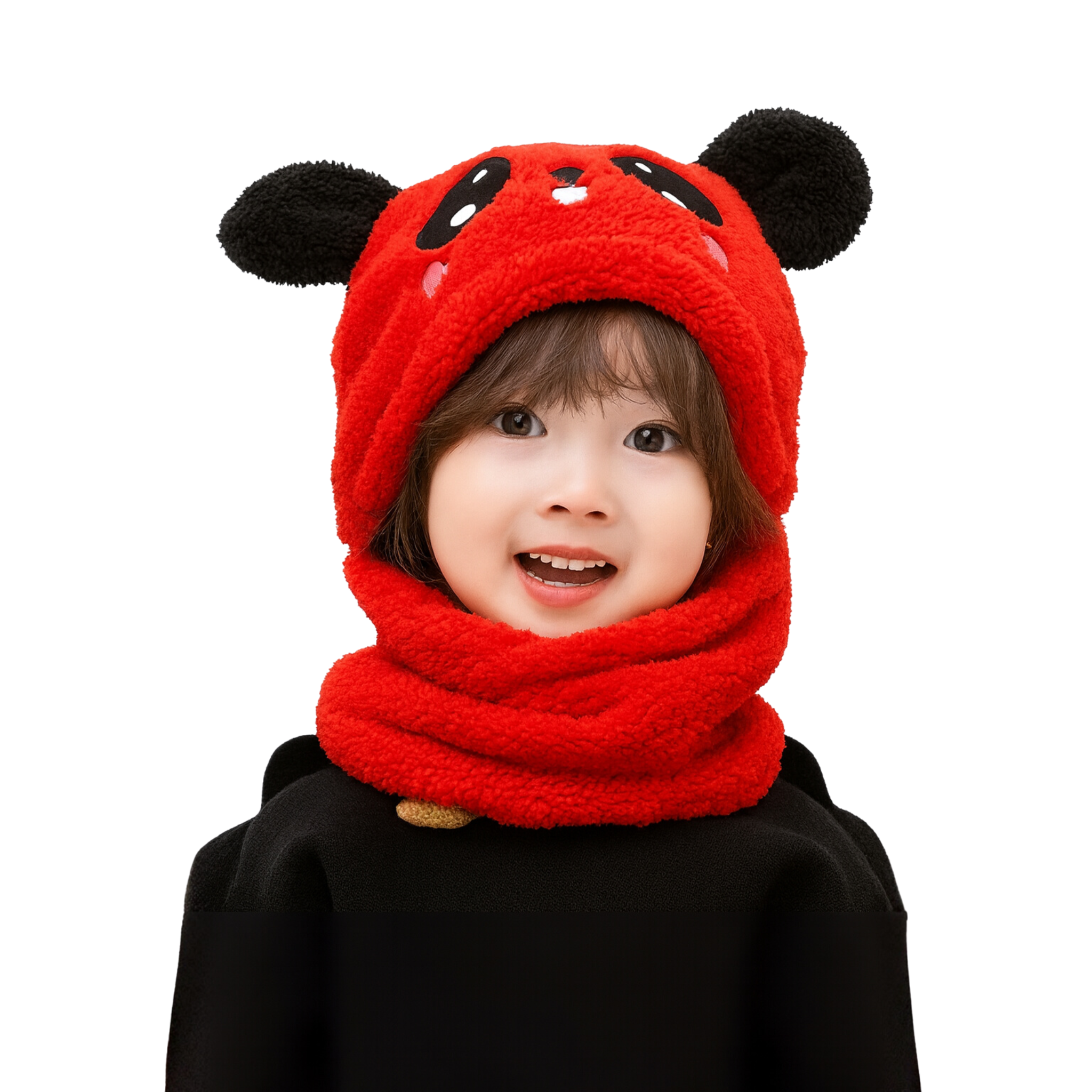 Zibell Panda Winter Hat for Kids – Woolen Comfort with Plush Neck Wrap