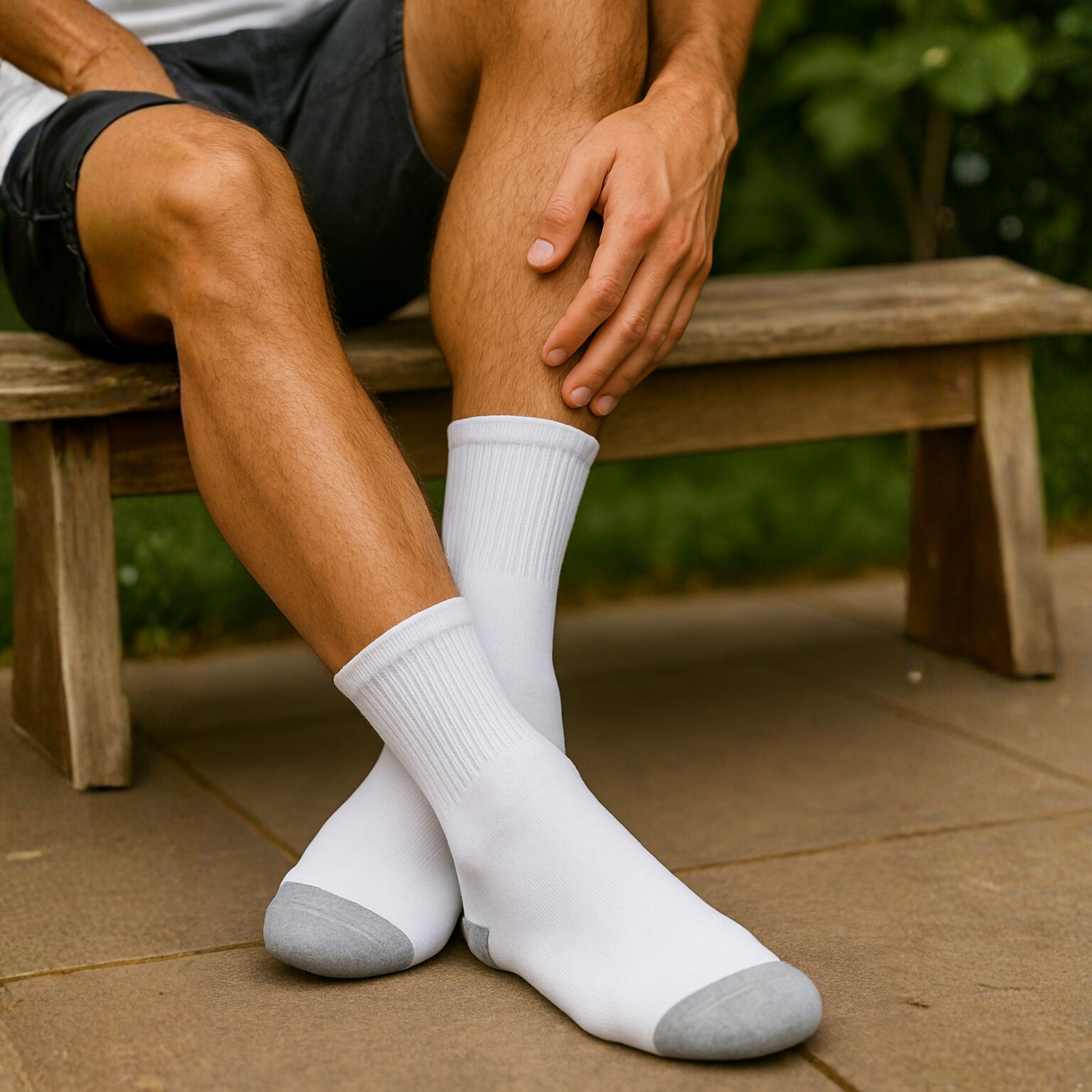 Pack of 6 – ZIBELL Men’s Cushioned Cotton Full Socks, White with Grey Heel, Free Size