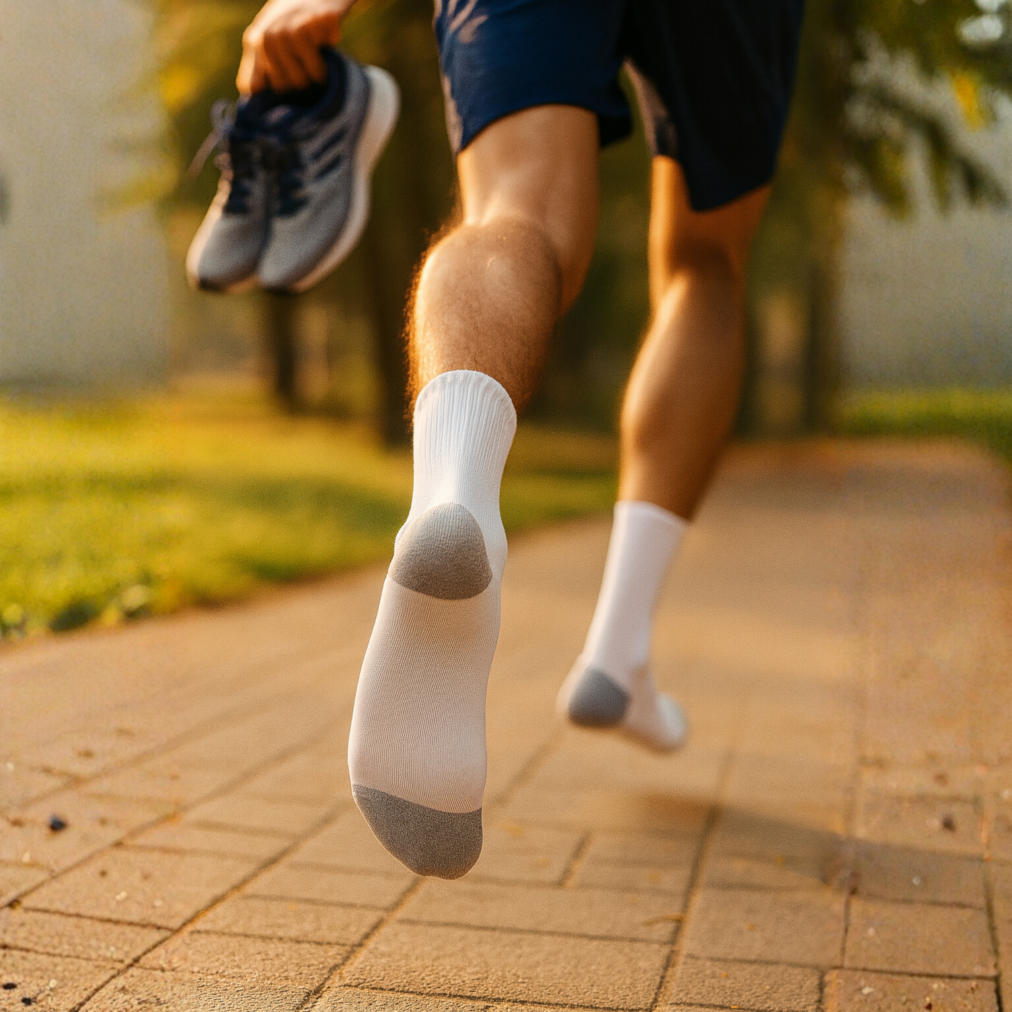 Pack of 6 – ZIBELL Men’s Cushioned Cotton Full Socks, White with Grey Heel, Free Size