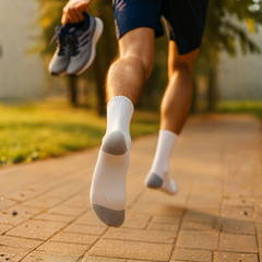 Pack of 6 – ZIBELL Men’s Cushioned Cotton Full Socks, White with Grey Heel, Free Size