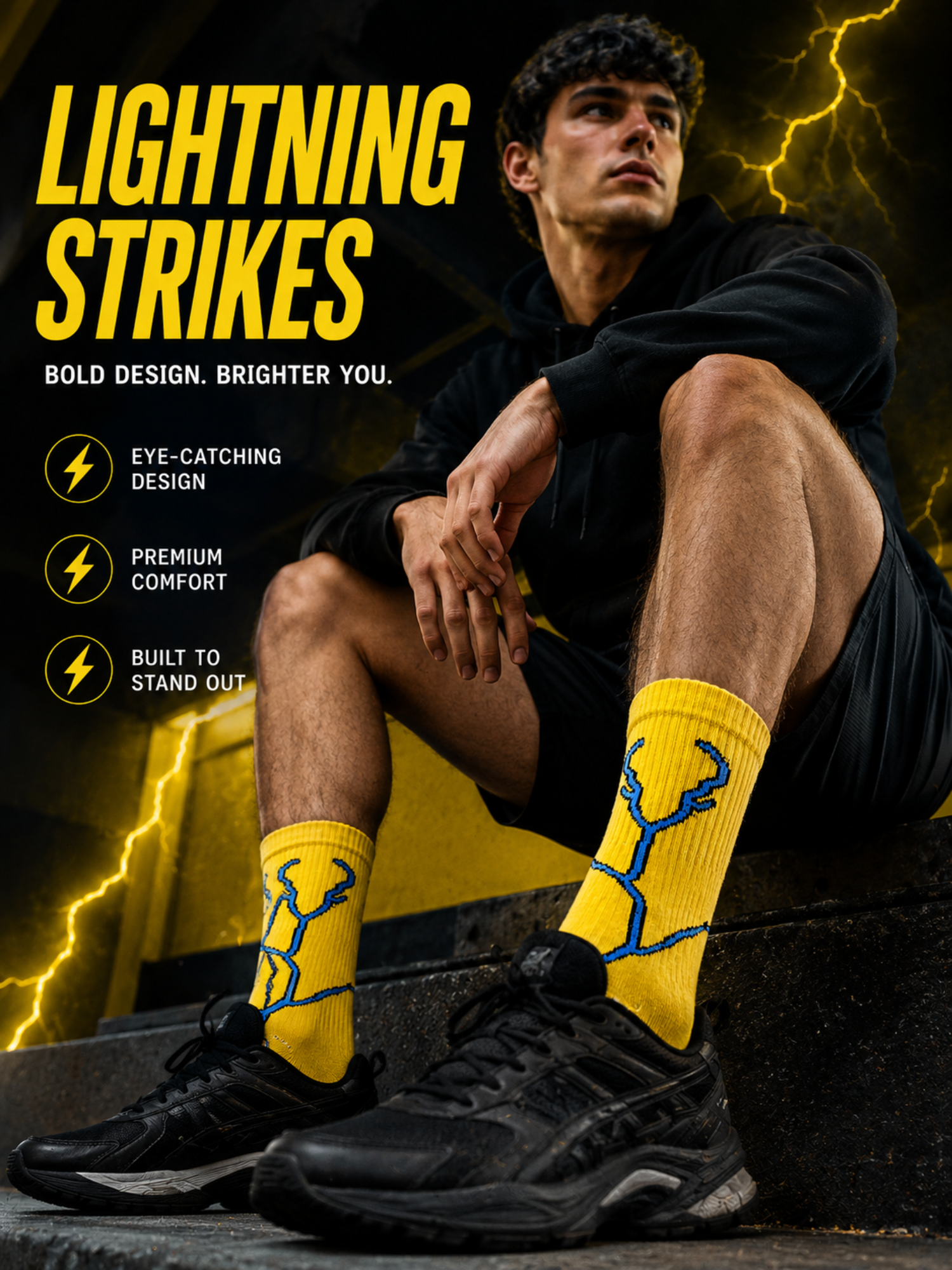 Men’s 6 Pack Cotton Crew Socks with Lightning Pattern – Breathable Casual Fashion Socks for Summer