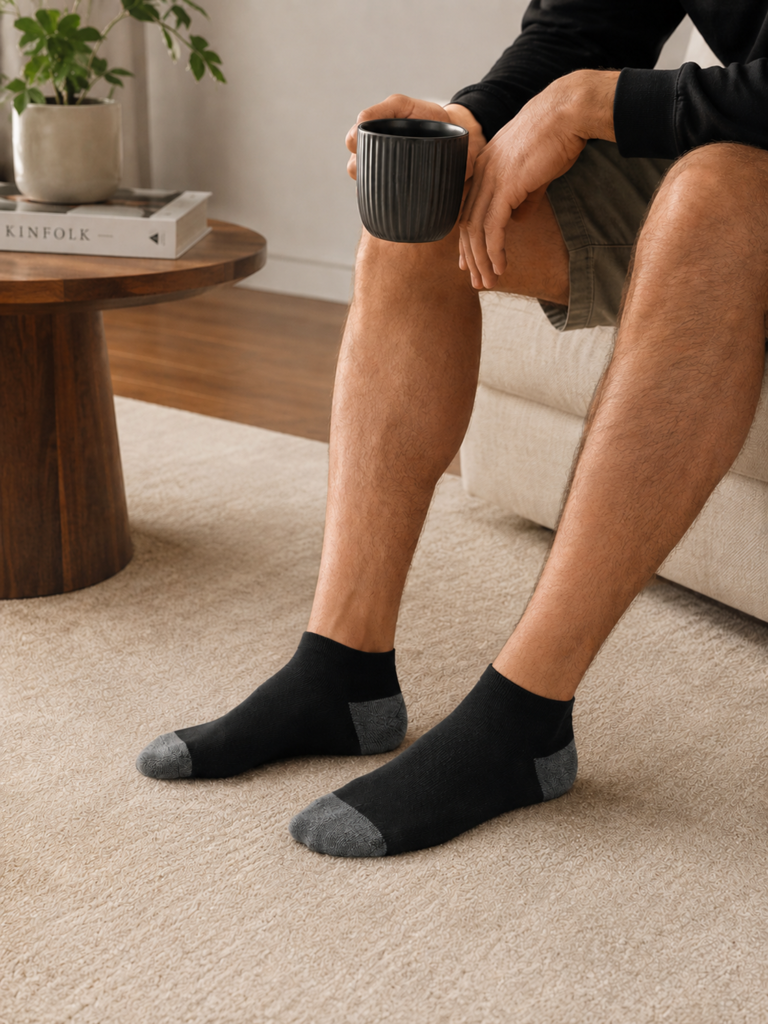 Men’s Black Ankle Socks Pack of 6 – Breathable Cotton Ankle Length Socks for Summer