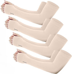 ZIBELL UV Protection Arm Sleeves with Thumb Hole, Skin color, Pack of 4 for Men & Women, Sun Protection Sleeves for Running, Hand Cover for Bike Riding Nylon