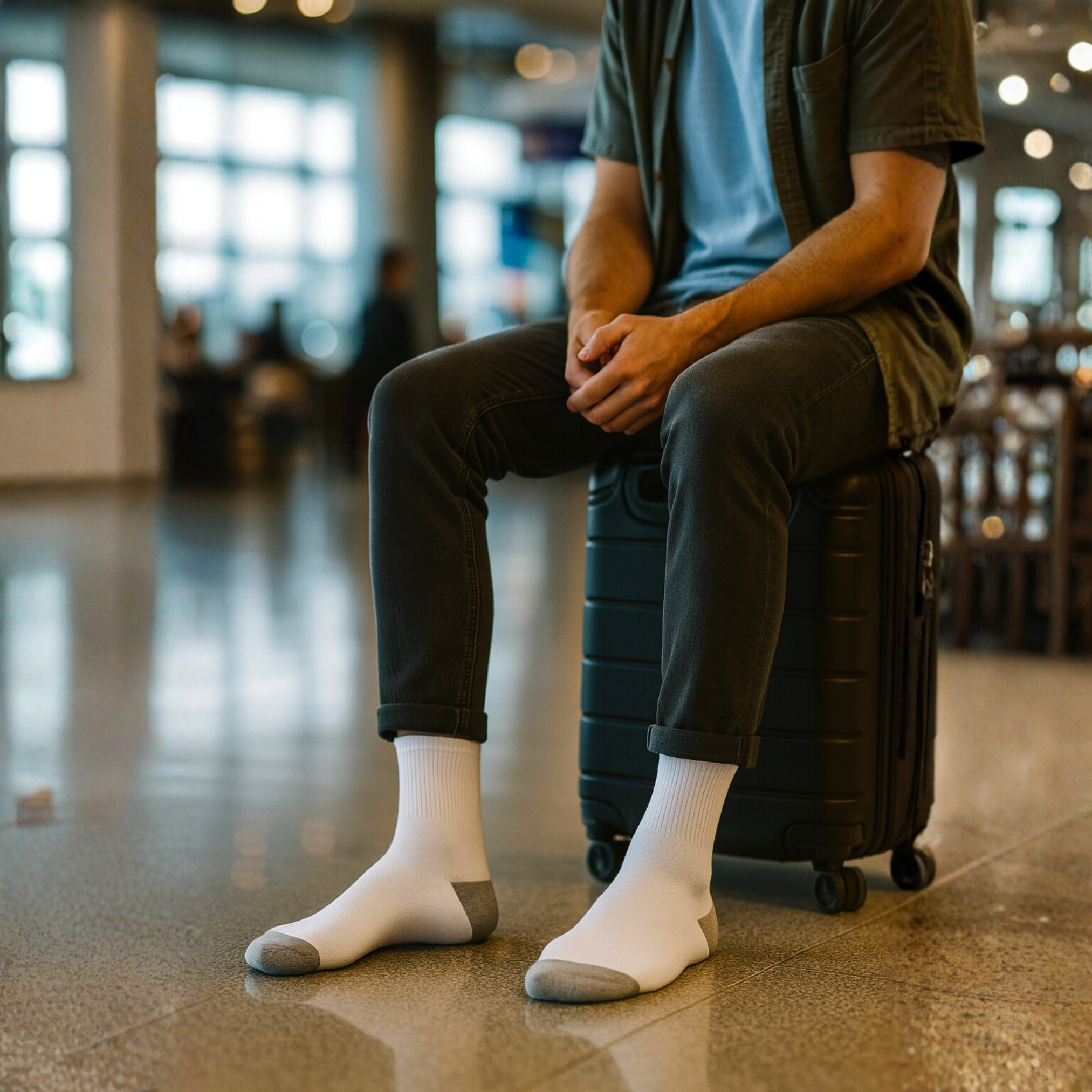 Pack of 6 – ZIBELL Men’s Cushioned Cotton Full Socks, White with Grey Heel, Free Size