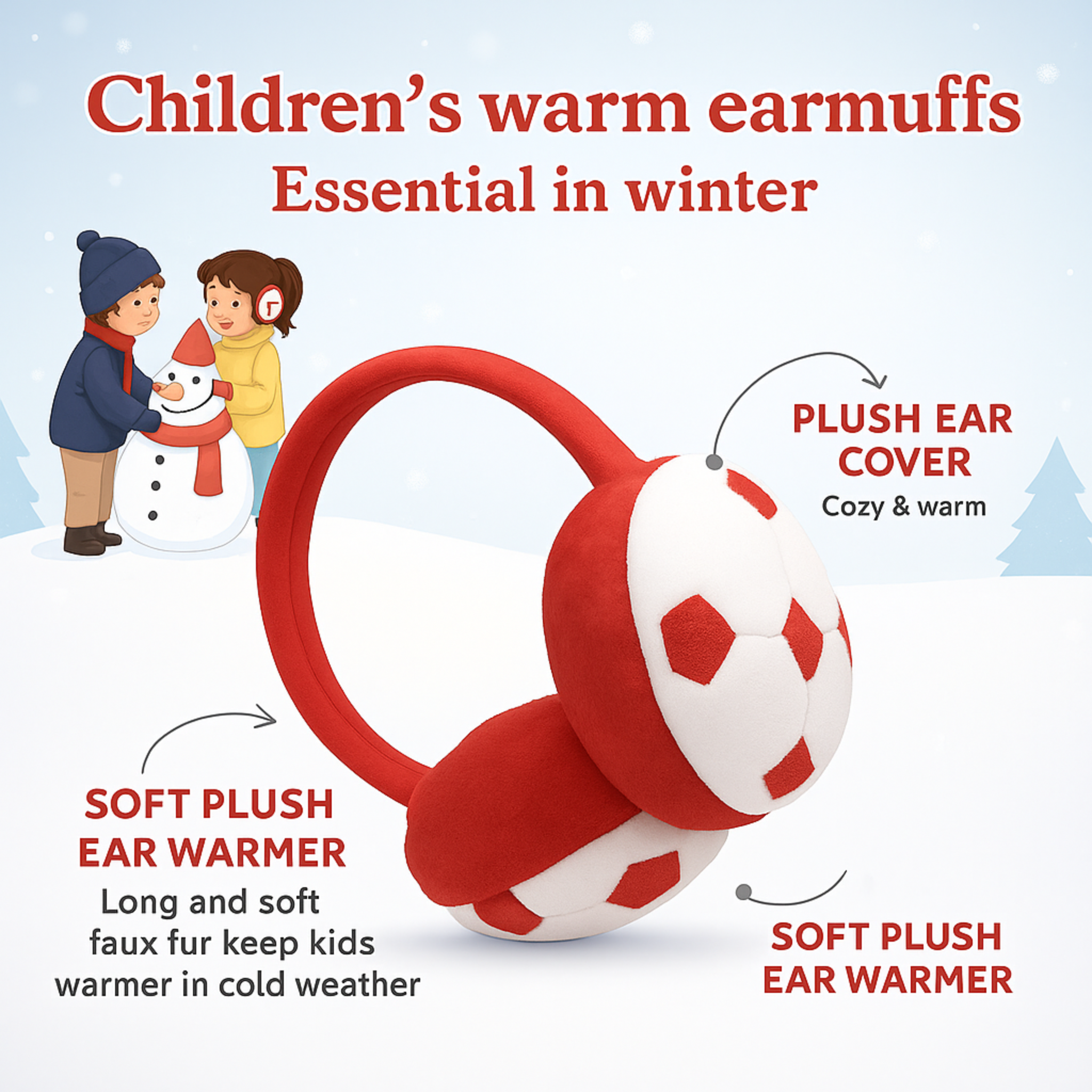 ZIBELL Winter Ear Warmers for Boys & Girls – Plush Faux Fur Football Pattern Earmuffs, Windproof & Comfortable Fit