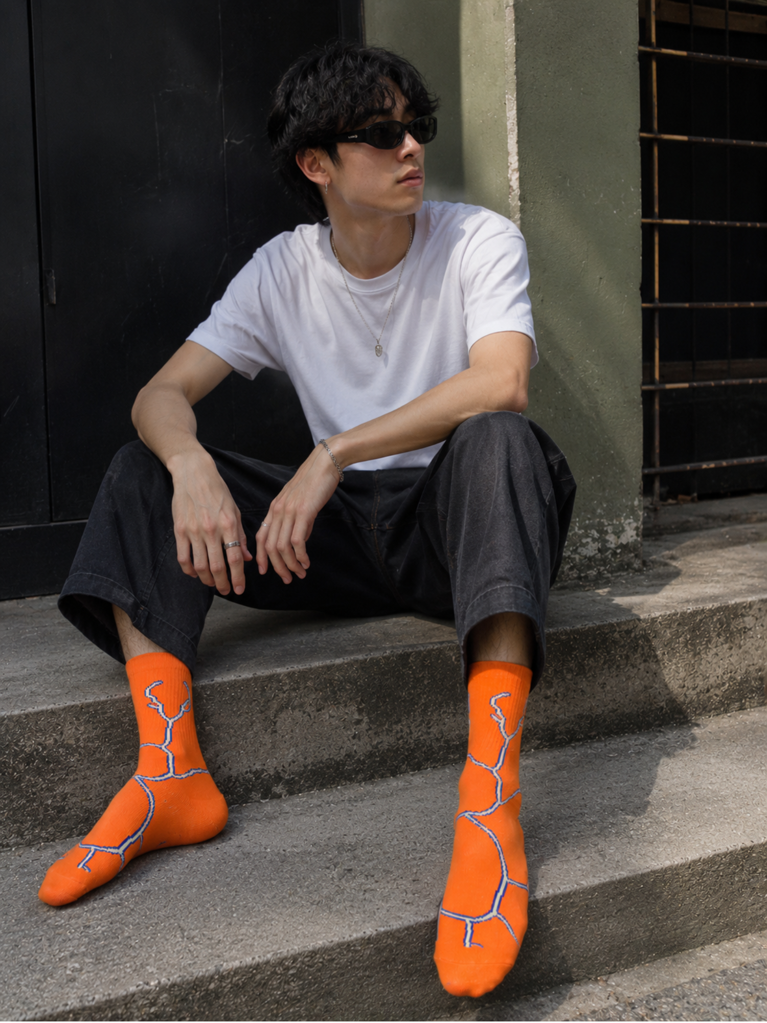 Men’s 6 Pack Cotton Crew Socks with Lightning Pattern – Breathable Casual Fashion Socks for Summer