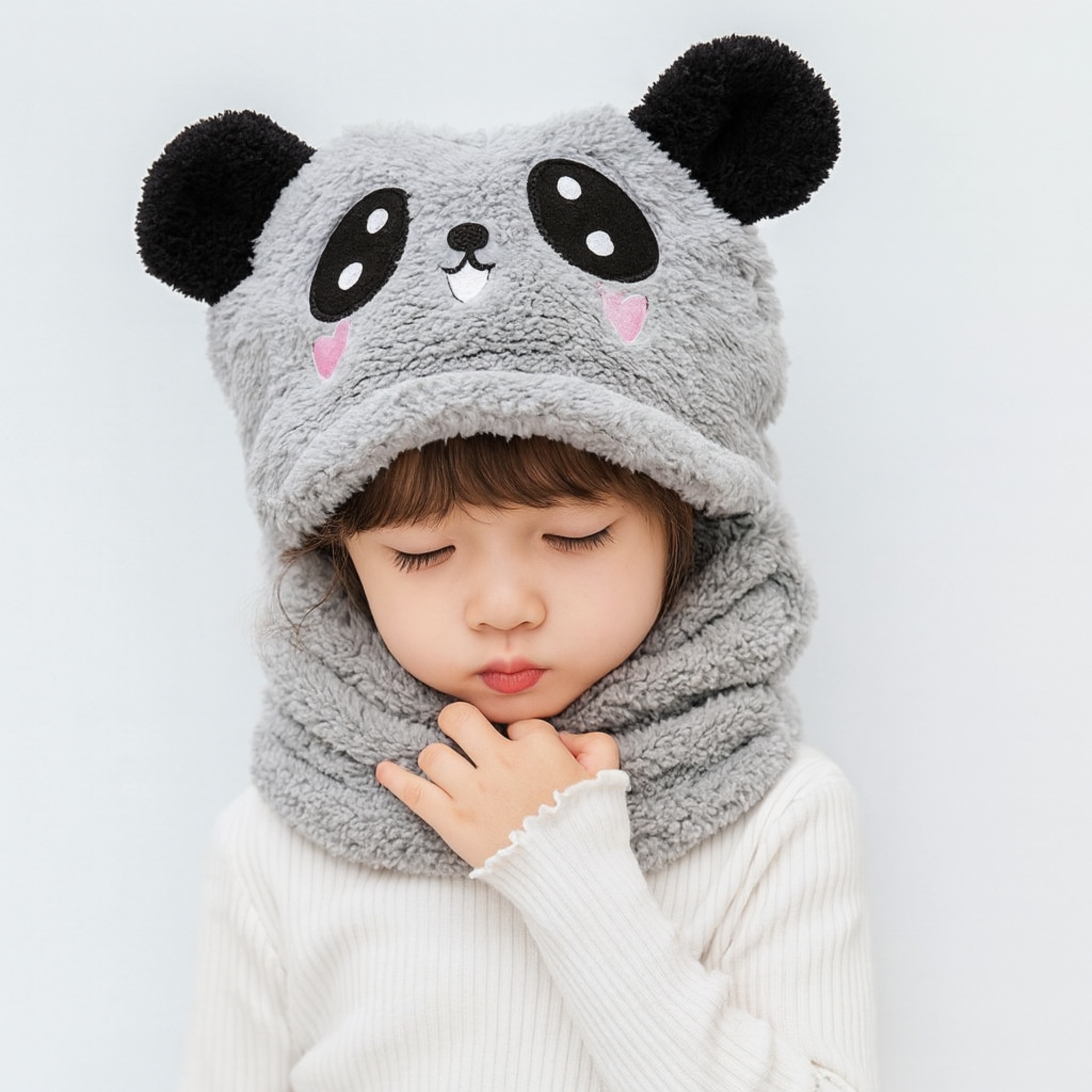 Zibell Panda Winter Hat for Kids – Woolen Comfort with Plush Neck Wrap