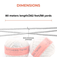 Butchers Twine 12 Ply Cotton Kitchen Twine for Roasting, Bakers, Cooking - Food Safe String|Meat, Sausage, Poultry Trussing - 2MM Thread - 80m