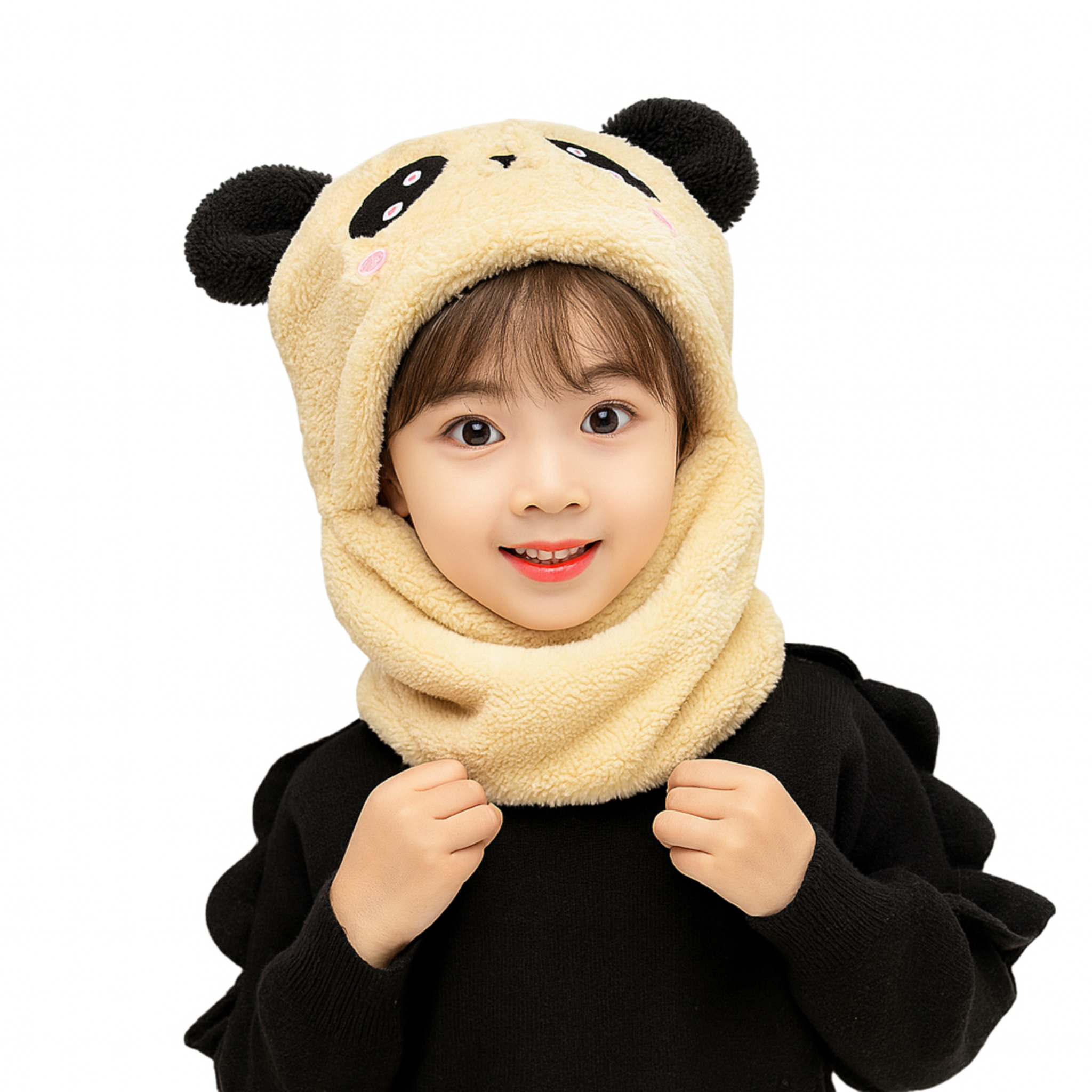 Zibell Panda Winter Hat for Kids – Woolen Comfort with Plush Neck Wrap