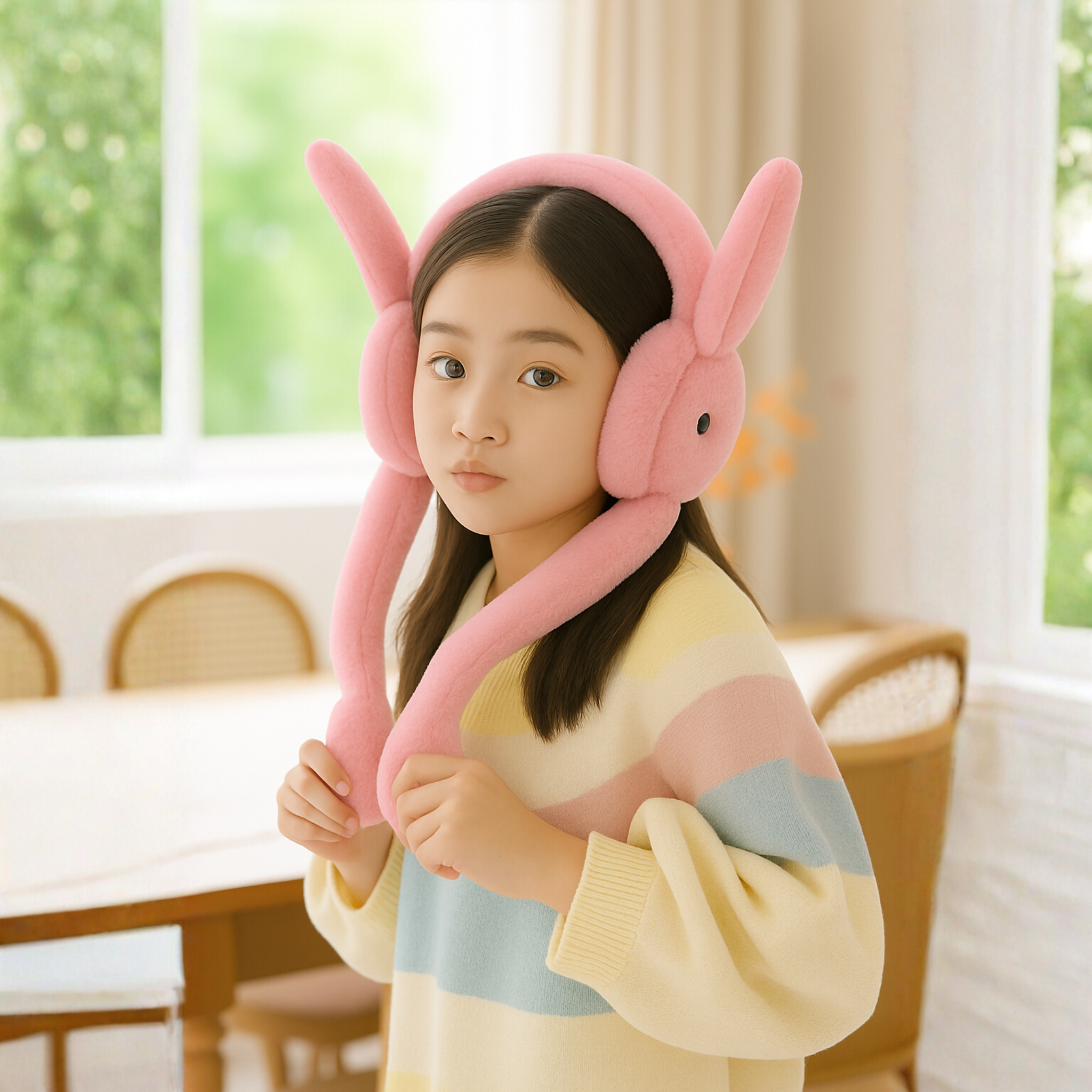 Zibell Fluffy Bunny Ear Muffs – Soft Plush Warmers for Cozy Winter Days