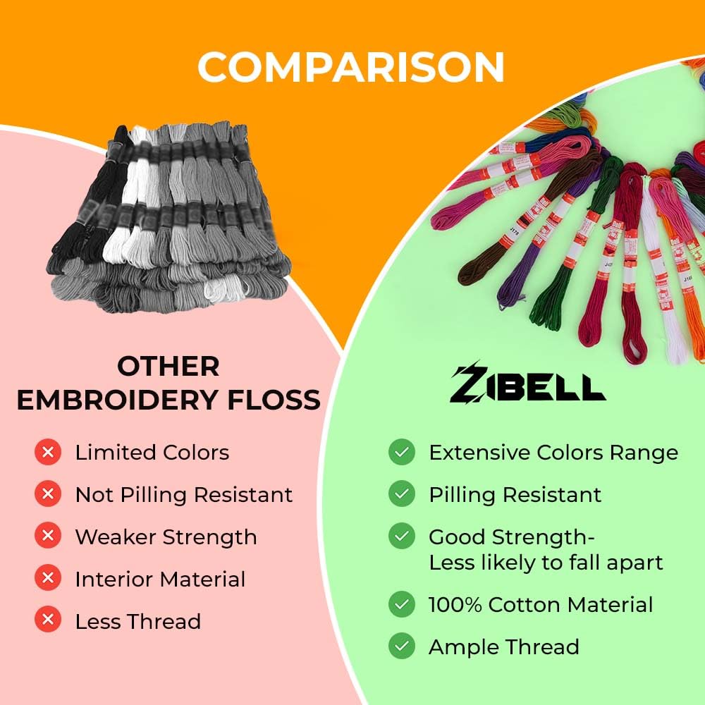Embroidery Floss Rainbow Color 100 Skeins Per Pack Cross Stitch Thread Friendship Bracelets String Embroidery Thread Cotton Floss Bracelet Yarn Crafts Floss by ZIBELL (Rainbow)