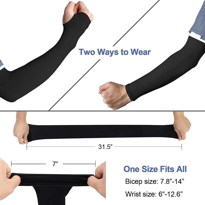 UV Protection Arm Sleeves with Thumb Hole, Pack of 2 for Men & Women, Sun Protection Sleeves for Running, Hand Cover for Bike Riding Nylon