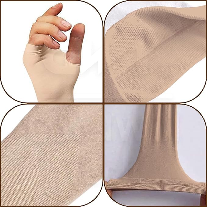 ZIBELL UV Protection Arm Sleeves with Thumb Hole, Skin color, Pack of 4 for Men & Women, Sun Protection Sleeves for Running, Hand Cover for Bike Riding Nylon
