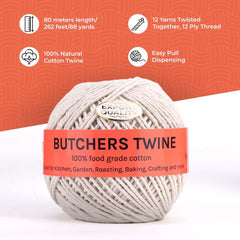 Butchers Twine 12 Ply Cotton Kitchen Twine for Roasting, Bakers, Cooking - Food Safe String|Meat, Sausage, Poultry Trussing - 2MM Thread - 80m