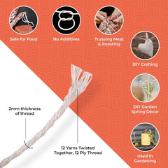 Butchers Twine 12 Ply Cotton Kitchen Twine for Roasting, Bakers, Cooking - Food Safe String|Meat, Sausage, Poultry Trussing - 2MM Thread - 80m