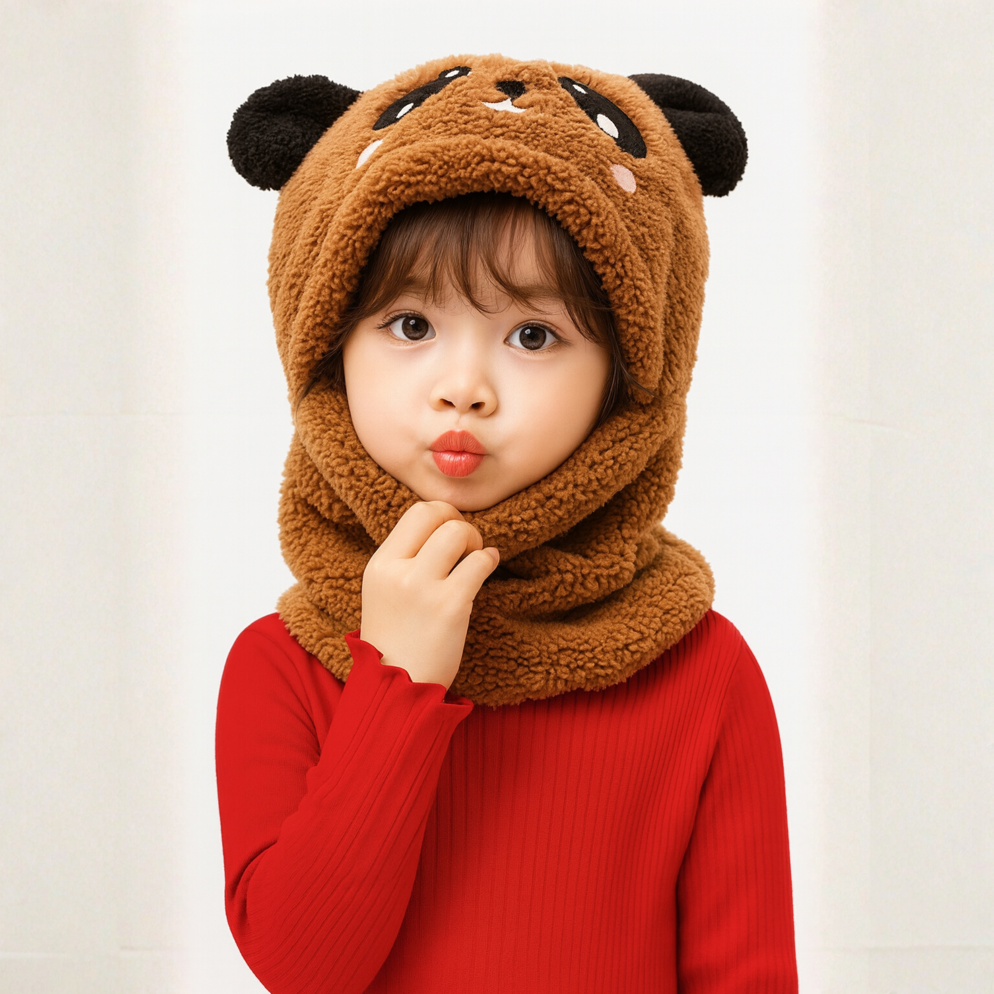 Zibell Panda Winter Hat for Kids – Woolen Comfort with Plush Neck Wrap