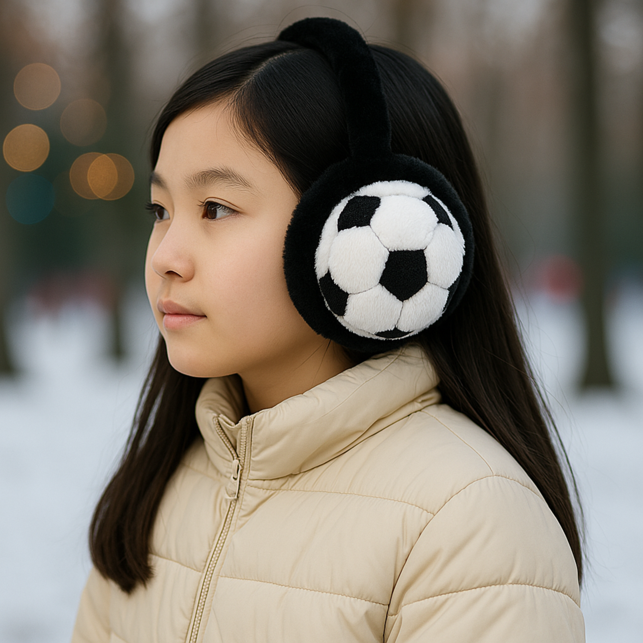 ZIBELL Winter Ear Warmers for Boys & Girls – Plush Faux Fur Football Pattern Earmuffs, Windproof & Comfortable Fit