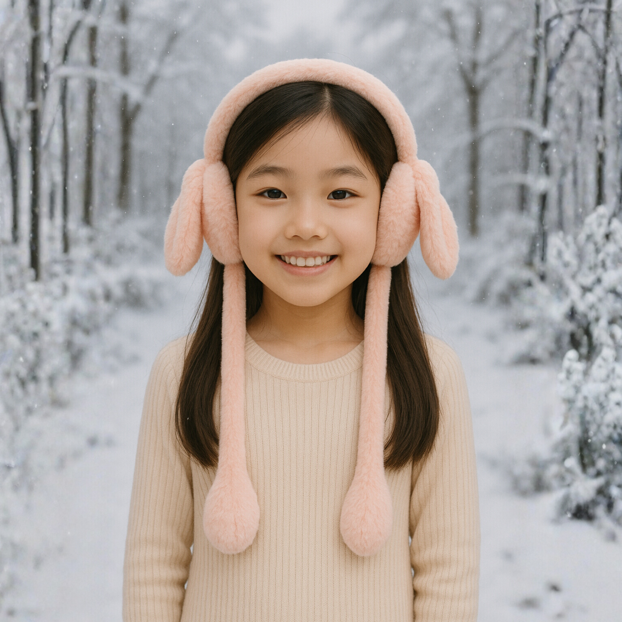 Zibell Fluffy Bunny Ear Muffs – Soft Plush Warmers for Cozy Winter Days