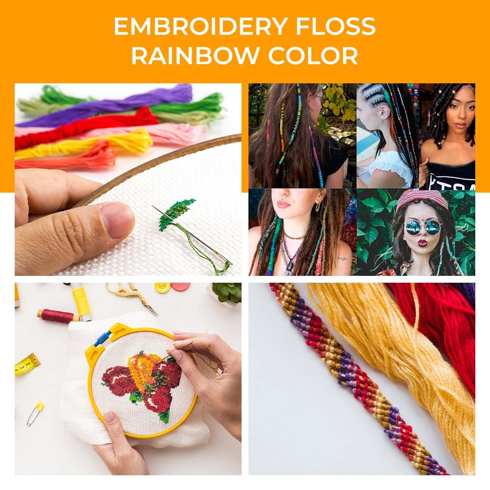Embroidery Floss Rainbow Color 100 Skeins Per Pack Cross Stitch Thread Friendship Bracelets String Embroidery Thread Cotton Floss Bracelet Yarn Crafts Floss by ZIBELL (Rainbow)