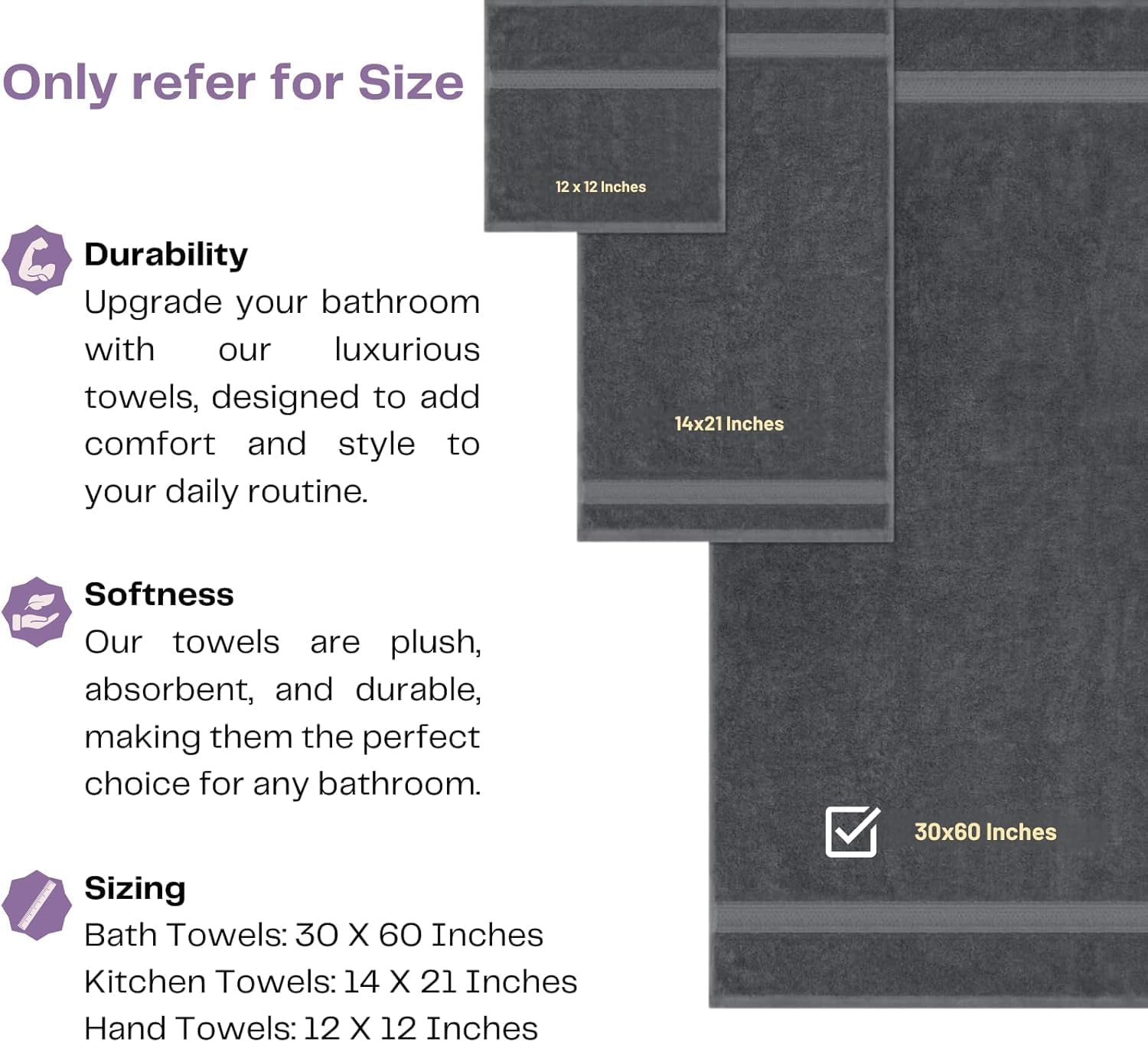 ZIBELL Premium Bath Towels - Luxurious Bath Towel Set with Exceptional Durability - Absorbent Shower Towels for Home & Spa - 30 x 60 Inch Size