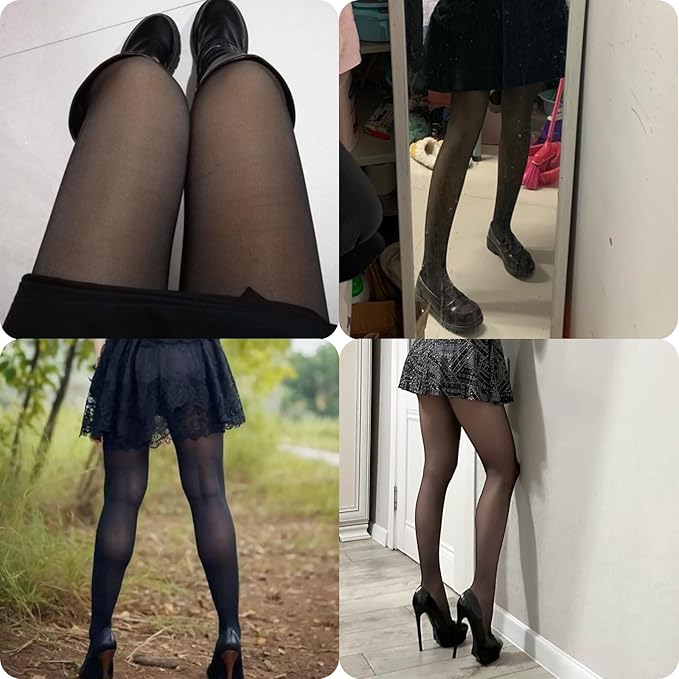 Women's Fleece Lined Winter Tights, High Waisted Thermal Leggings, Opaque Black, Stretch Fabric for Yoga, Running