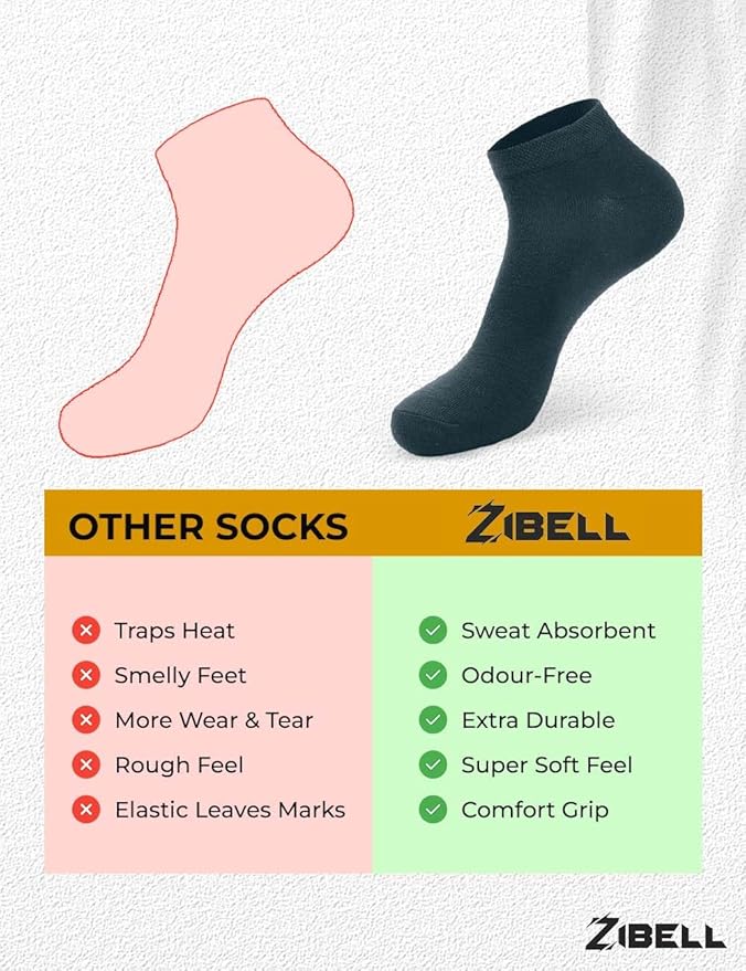 ZIBELL Men's Cotton Ankle Length Formal Dress Socks, Solid Colour, Pack of 5